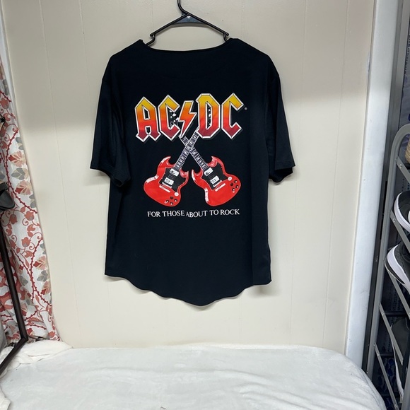 AC/DC Black Button Down Shirt with Red and Yellow Logo unisex - Picture 2 of 8
